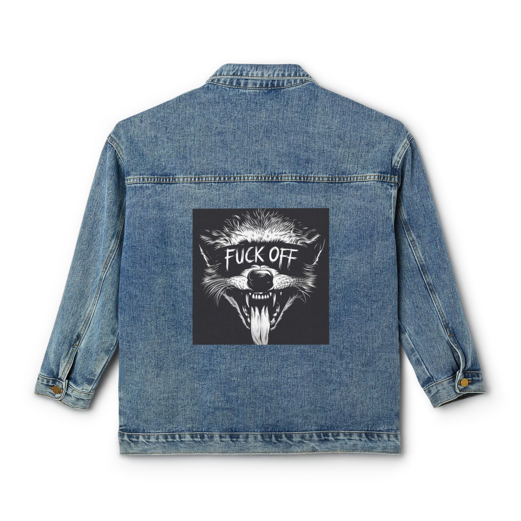 Women's Denim Jacket — Graphic 'Fuck Off' Wolf Back Patch