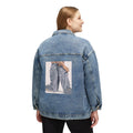 Women's Denim Jacket with Retro Ripped Jeans Back Print - Casual Vintage Streetwear