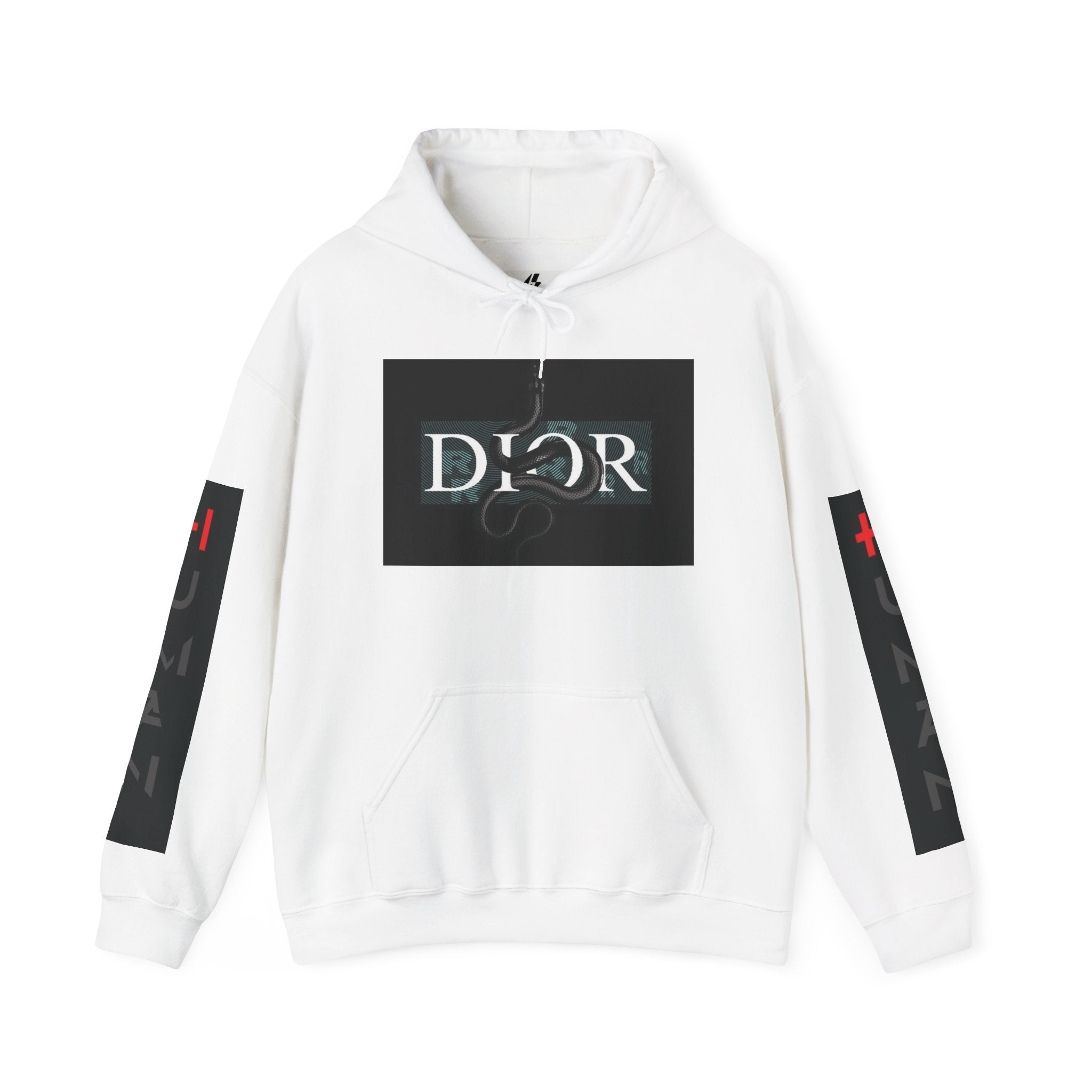 Dior Snake Graphic Hoodie — White Streetwear Logo Pullover