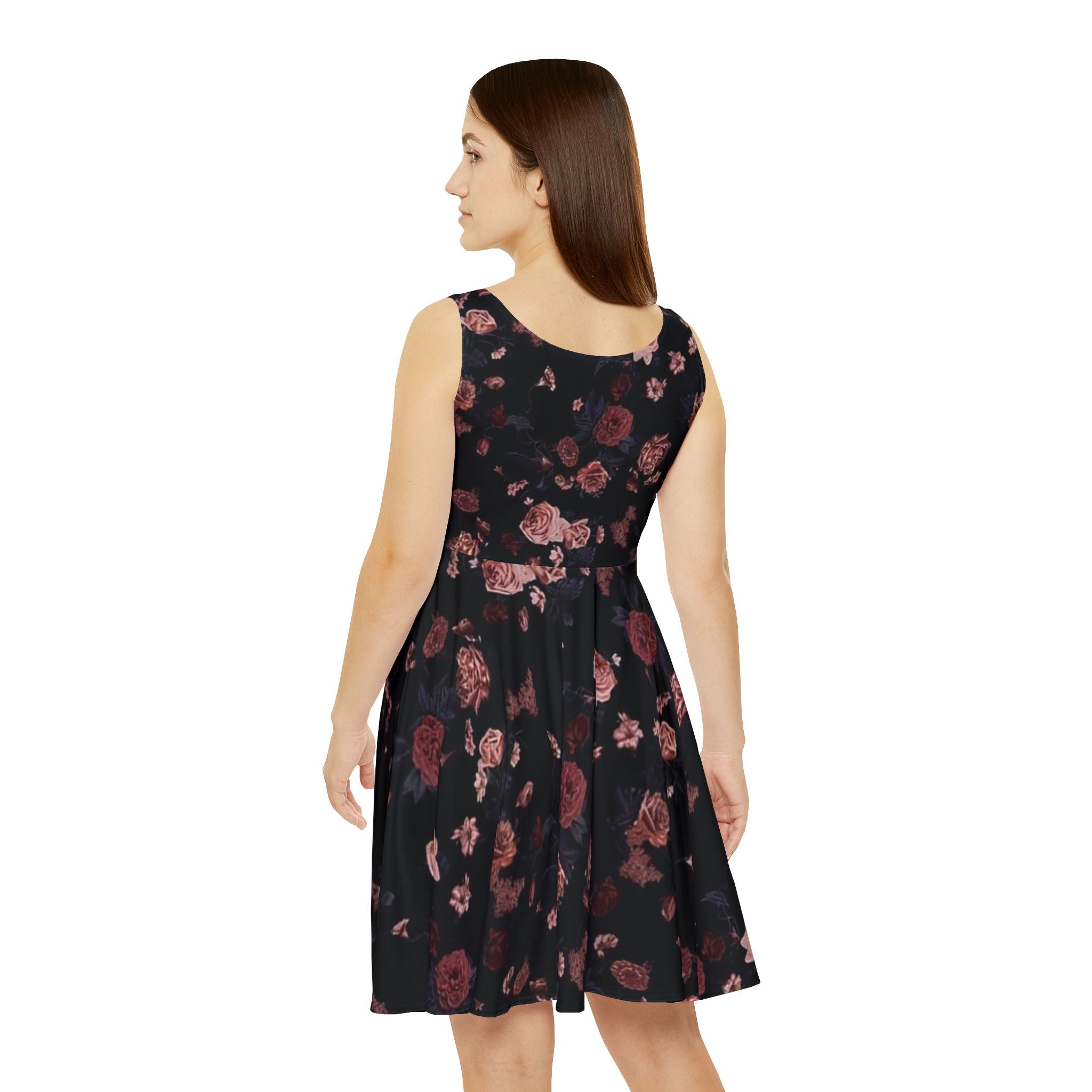 Dark Rose Floral Skater Dress — Vintage Gothic Floral AOP