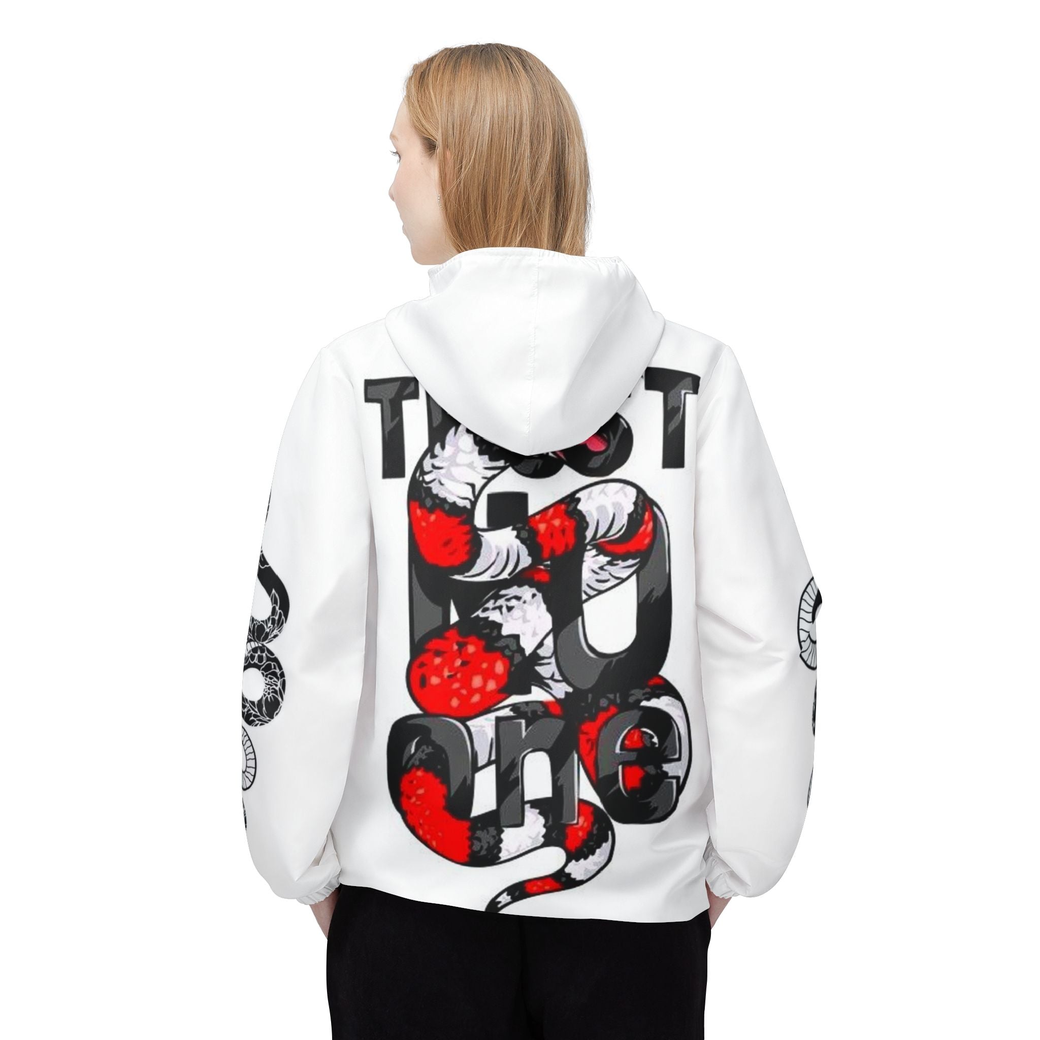 Snake Graphic Windbreaker Jacket — Bold Red & Black AOP Hooded Shell