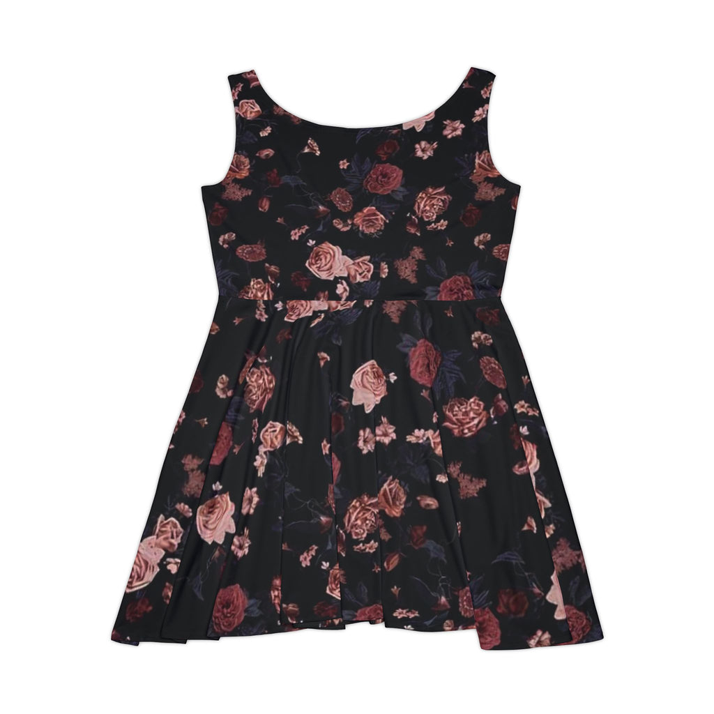 Dark Rose Floral Skater Dress — Vintage Gothic Floral AOP