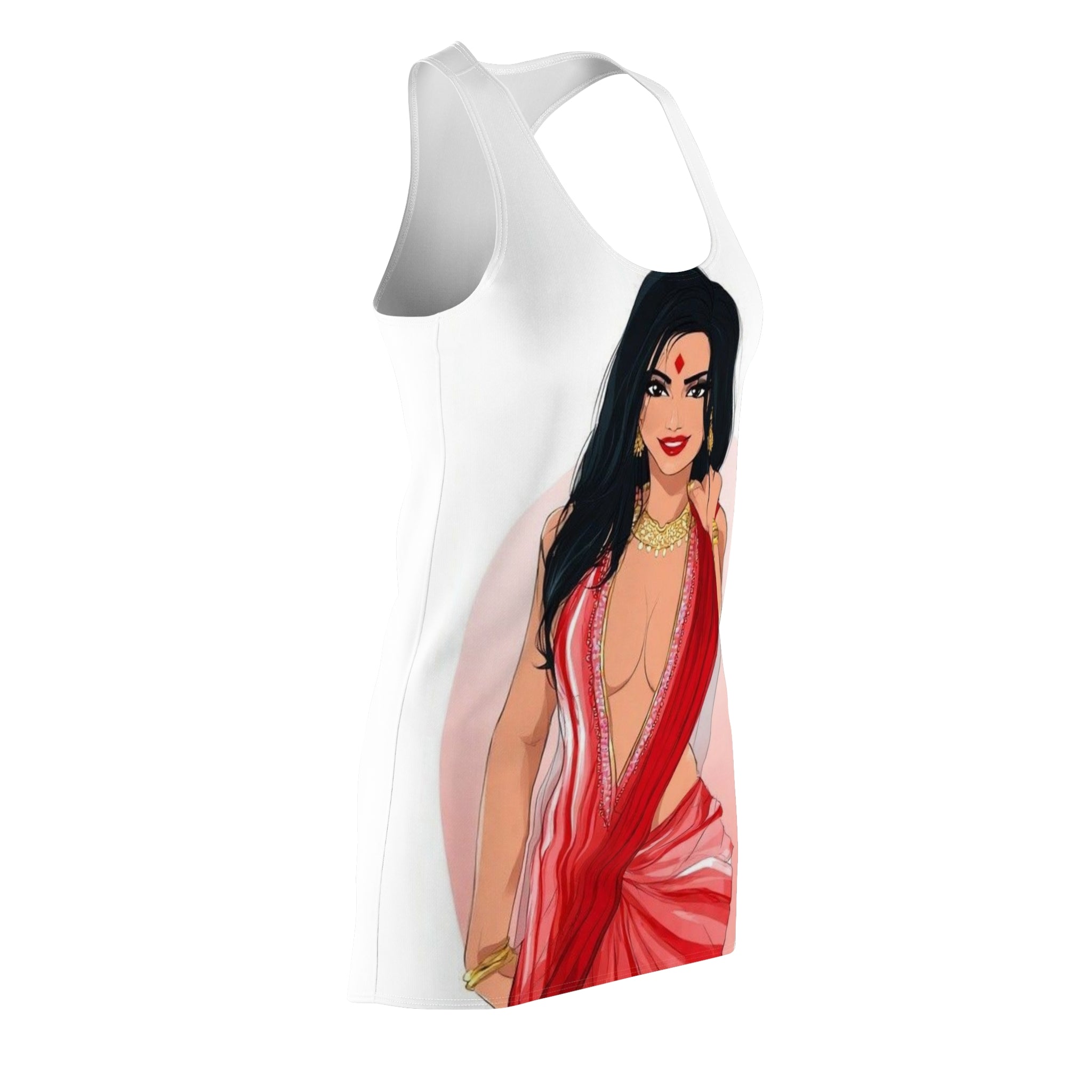 Racerback Dress — Illustrated Bollywood-Inspired Woman in Red Sari