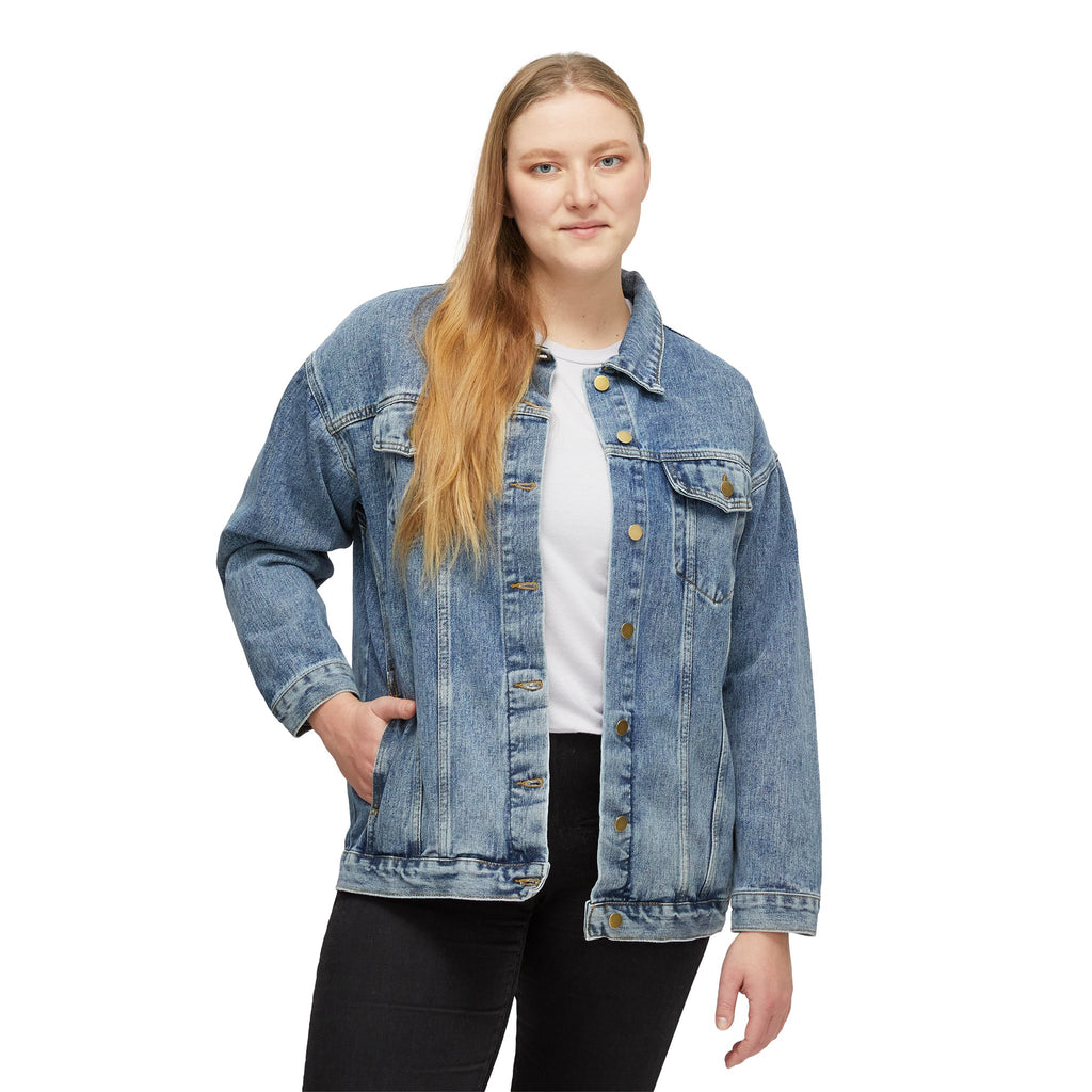 Women's Denim Jacket with Retro Ripped Jeans Back Print - Casual Vintage Streetwear