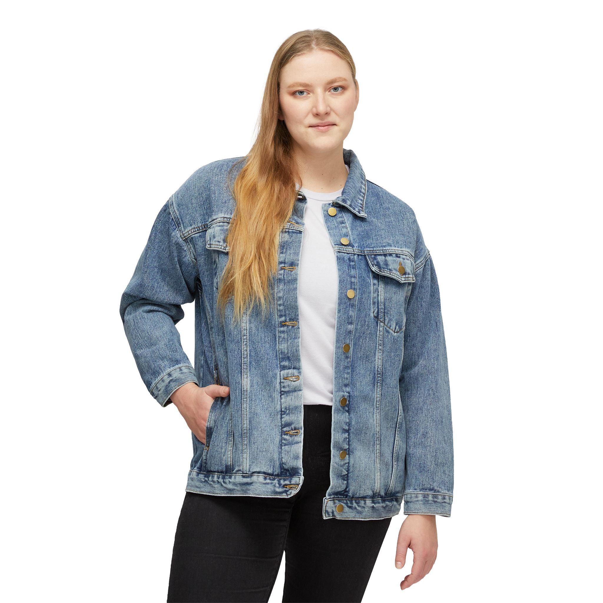 Women's Denim Jacket with Retro Ripped Jeans Back Print - Casual Vintage Streetwear