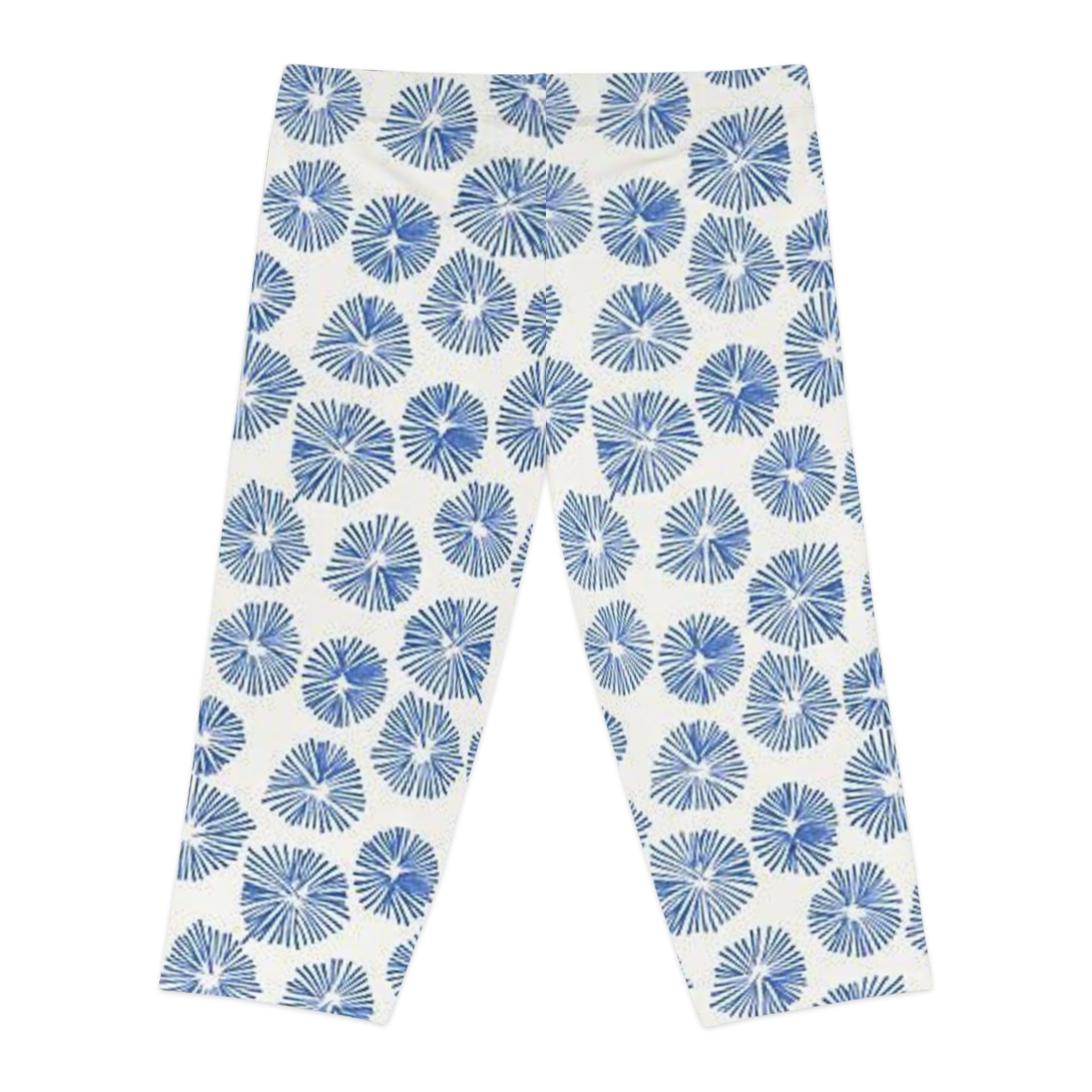 Blue Watercolor Floral Capri Leggings