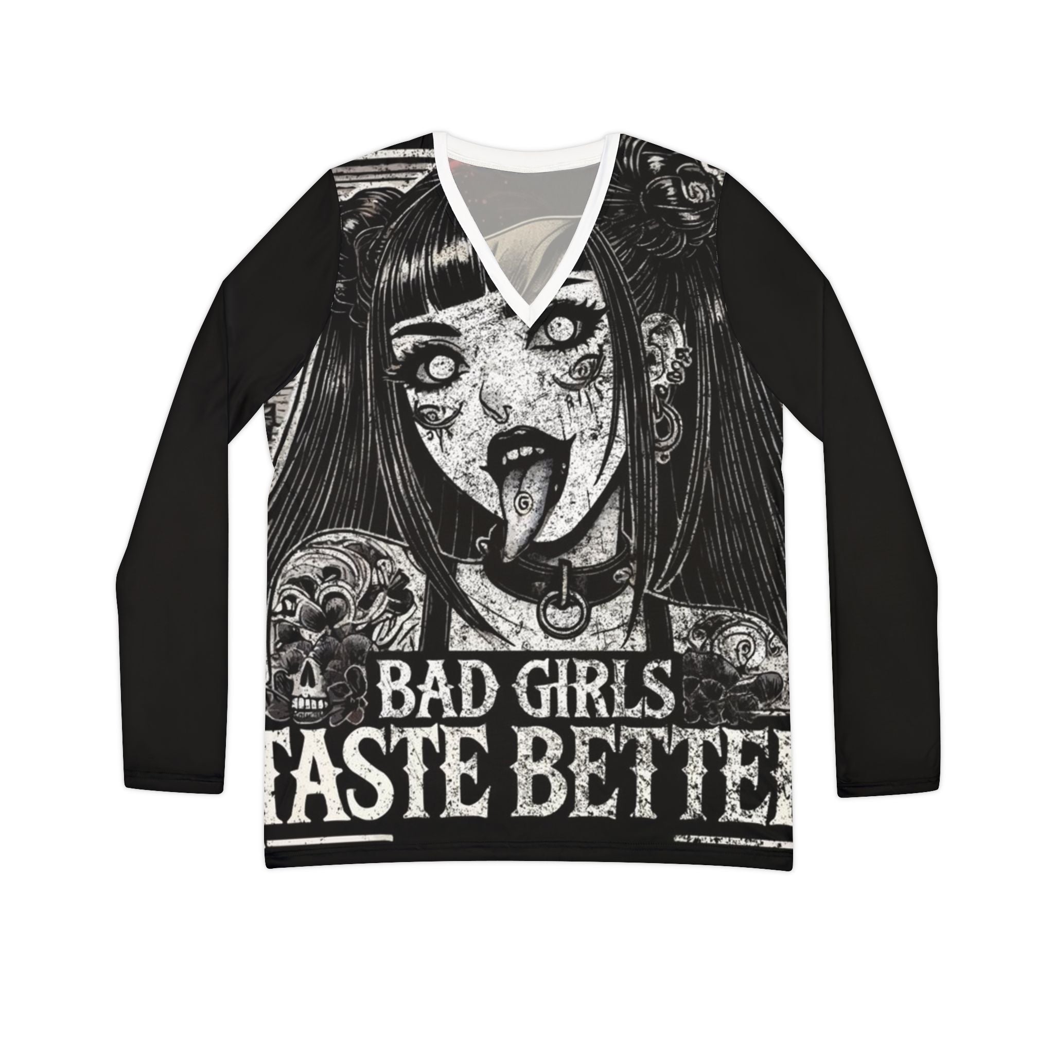 Gothic V-Neck Long Sleeve — "Bad Girls Taste Better" & Dark Angel Graphic Shirt