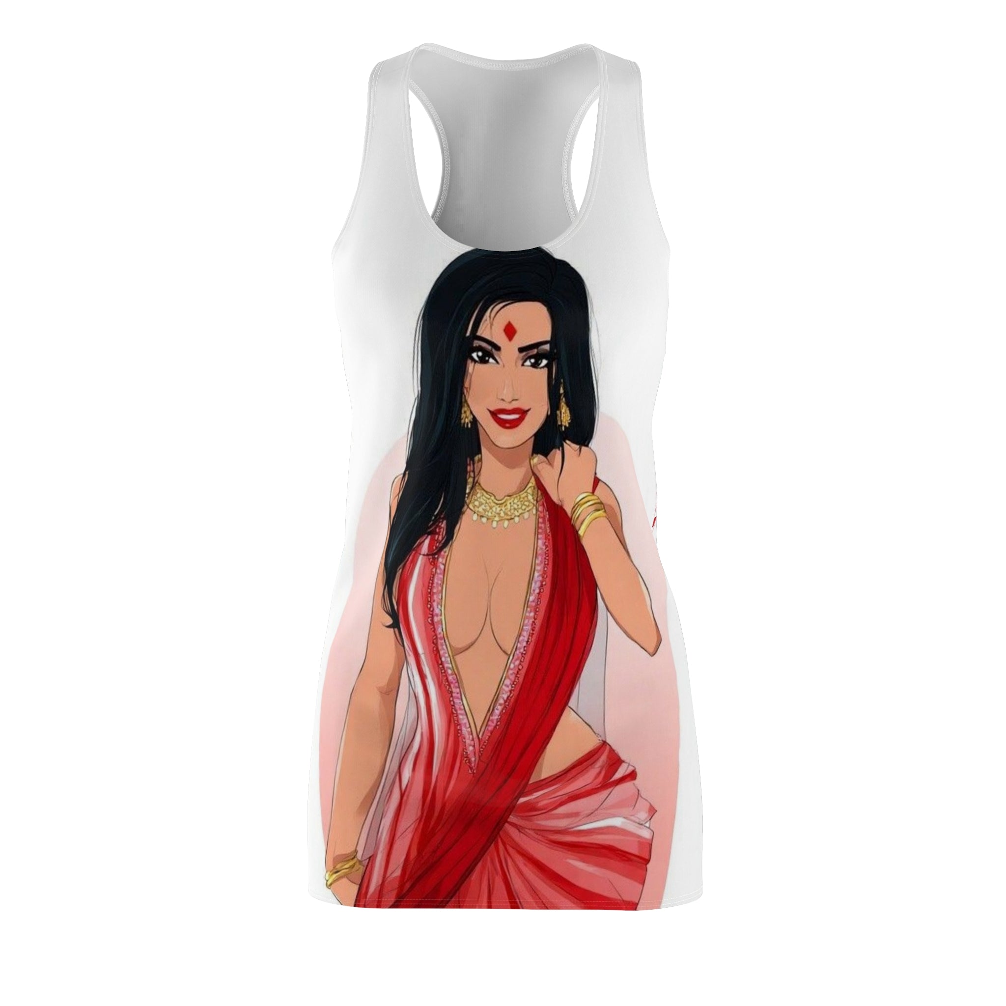 Racerback Dress — Illustrated Bollywood-Inspired Woman in Red Sari