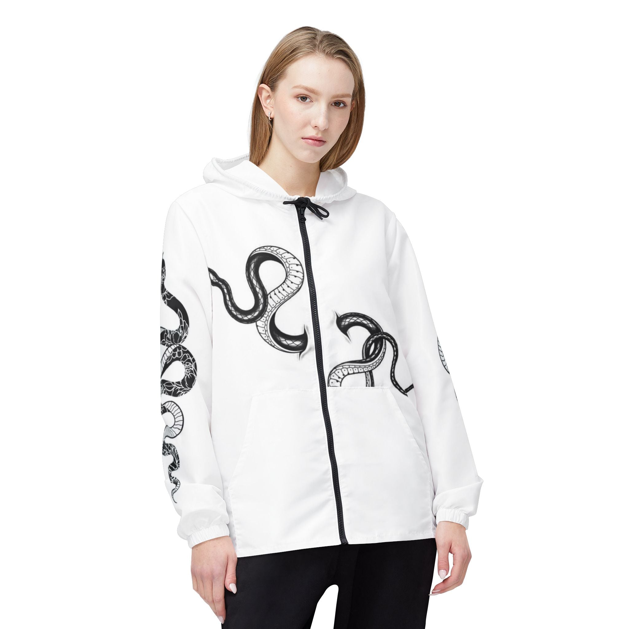 Snake Graphic Windbreaker Jacket — Bold Red & Black AOP Hooded Shell