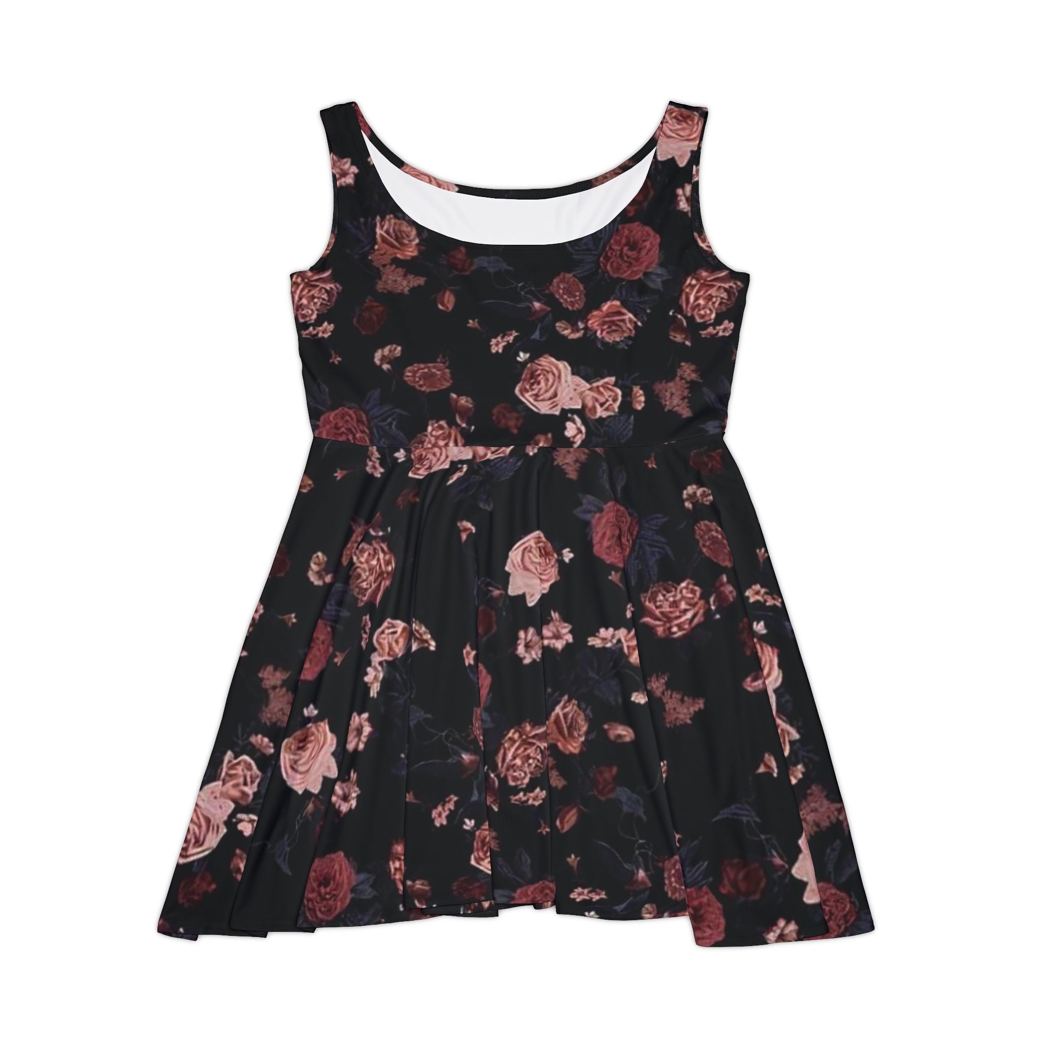 Dark Rose Floral Skater Dress — Vintage Gothic Floral AOP